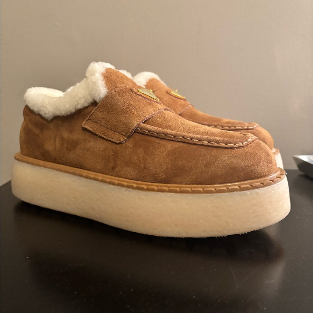Suede Slip-On Shoes with Shearling Lining